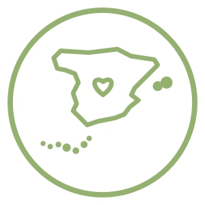 Icono del mapa de España con un corazón: hecho en España