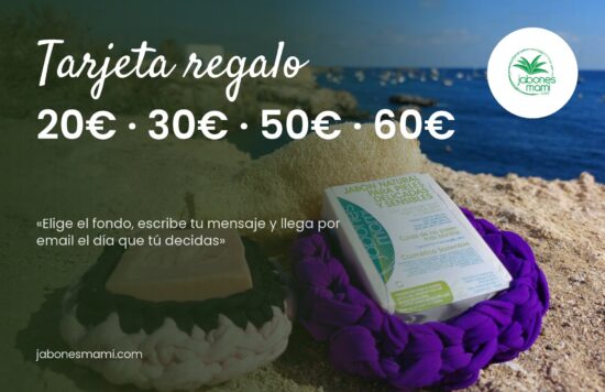 Tarjeta regalo de Jabones Mami con fondo jabon y mar